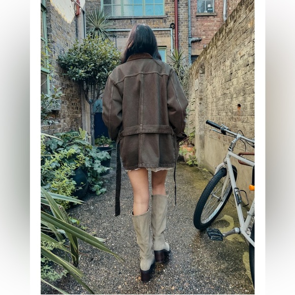 ZARA Corduroy Collar Denim Barn Jacket Brown Size L NWT - Picture 6 of 14